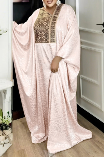 Khaki Graphcis Print Asymmetrical Collar Bat Sleeve Afrikaanse Long Vacation Maxi Dresses