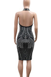 Apricot Hot Drill Sleeveless Backless O Neck Wrapped Skirt Formal Evening Party Bodycon Midi Dresses