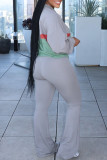 Grey Casual Zipper Collar Long Sleeve Jackets And Sweatpants Sportwear Two Pieces Jogger Sets