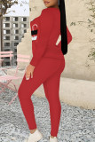 Red Casual Street Santa Claus Print Letters O Neck Long Sleeve Two Pieces