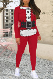 Red Casual Street Santa Claus Print Letters O Neck Long Sleeve Two Pieces
