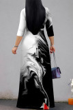 Grey Street Elegant Striped Print Gradient Lace Up Contrast V Neck Printed Dresses