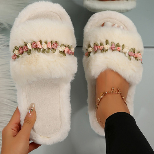White Casual Patchwork Flowers Round Comfortable Shoes