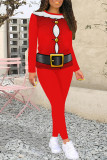 White Red Casual Wapiti Santa Claus Letter Print O Neck Long Sleeve Two Pieces