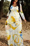 Multicolor Casual Street Floral Print Pocket Contrast V Neck Printed Dresses