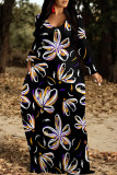 Multicolor Casual Street Floral Print Pocket Contrast V Neck Printed Dresses