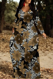 Multicolor Casual Street Floral Print Pocket Contrast V Neck Printed Dresses