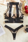 Black Sexy Patchwork Backless Contrast Lingerie