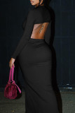 Pink Sexy Solid Color Patchwork Square Neck Long Sleeve Two Pieces