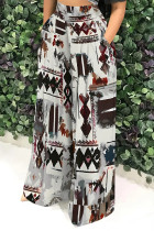 Multicolor Casual Street Geometric Print Pocket Contrast Loose High Waist Wide Leg Full Print Bottoms