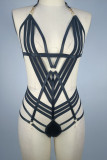 White Sexy Solid Color Hollow Out Backless Patchwork Lingerie