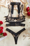 Black Sexy Patchwork Backless Contrast Lingerie