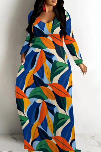 Multicolor Casual Print Patchwork U Neck Long Dresses