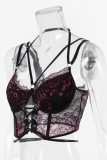 Black Sexy Patchwork Backless Spaghetti Strap Tops