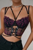 Black Sexy Patchwork Backless Spaghetti Strap Tops