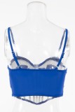 Royal Blue Sexy Casual Patchwork Backless Spaghetti Strap Tops