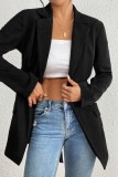 Black Casual Solid Color Cardigan Turndown Collar Outerwear