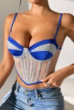 Royal Blue Sexy Casual Patchwork Backless Spaghetti Strap Tops