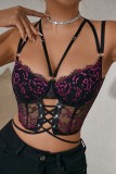 Black Sexy Patchwork Backless Spaghetti Strap Tops