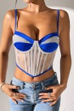 Royal Blue Sexy Casual Patchwork Backless Spaghetti Strap Tops