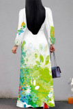 Purple Elegant Floral Print Lace Up Contrast V Neck Printed Dresses