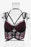 Black Sexy Patchwork Backless Spaghetti Strap Tops