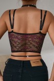 Black Sexy Patchwork Backless Spaghetti Strap Tops