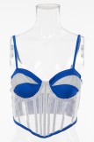 Royal Blue Sexy Casual Patchwork Backless Spaghetti Strap Tops