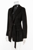 Black Casual Solid Color Cardigan Turndown Collar Outerwear