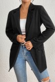 Black Casual Solid Color Cardigan Turndown Collar Outerwear