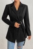 Black Casual Solid Color Cardigan Turndown Collar Outerwear