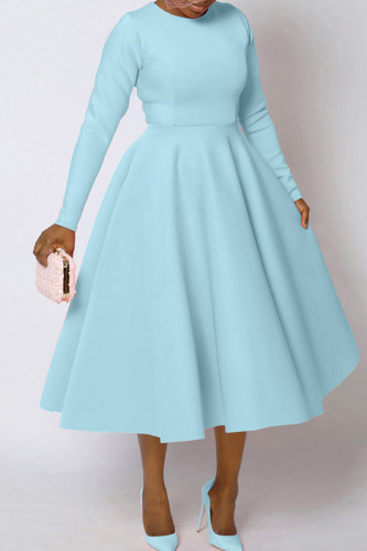 Baby Blue Elegant Solid Color Patchwork Zipper O Neck A Line Dresses