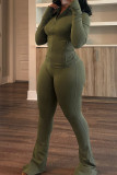 Coffee Long Sleeve Zipper Top and Skinny Pant Activewear Two Piece Sweatpant Set for Fitness