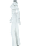 White Casual Solid Color Patchwork Asymmetrical Collar Short Sleeve Two Pieces