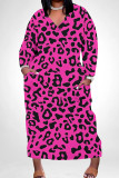 Purple Casual Print Pocket Patchwork V Neck Long Plus Size Dresses