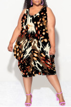Black Casual Letter Print Gradient Irregular Contrast U Neck Irregular Plus Size Dresses