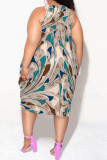 Black Casual Letter Print Gradient Irregular Contrast U Neck Irregular Plus Size Dresses