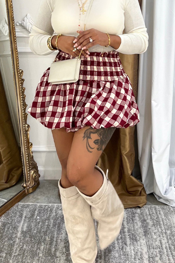Red Daily Plaid Patchwork Loose High Waist Speaker Full Print Bottoms