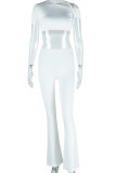 White Casual Solid Color Patchwork Asymmetrical Collar Short Sleeve Two Pieces