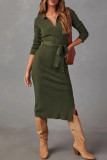 Brown Casual Solid Color Patchwork Slit Strap Design Wrapped Skirt Dresses