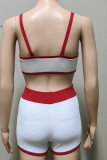 White Sexy Casual Patchwork Backless Contrast Spaghetti Strap Sleeveless Two Pieces