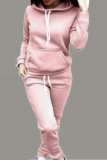 Pink Casual Hooded Collar Long Sleeve Sweatshirt And Pants Sportwear Two Piece Jogger Set