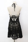 Black Sexy Solid Color Hollow Out Backless Belted Halter Beach Dresses