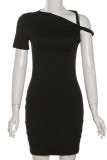 White Sexy Hot Solid Color Irregular Oblique Collar Wrapped Skirt Dresses