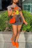 Grey Casual Solid Patchwork High Waist Skinny Denim Shorts