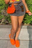 Grey Casual Solid Patchwork High Waist Skinny Denim Shorts
