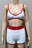 White Sexy Casual Patchwork Backless Contrast Spaghetti Strap Sleeveless Two Pieces
