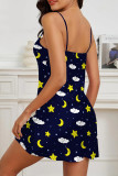 Baby Blue Daily Print Patchwork Sleepwear