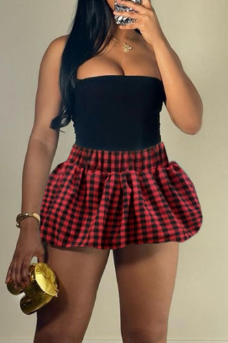 Red Casual Plaid Patchwork Loose High Waist Speaker Full Print Bottoms