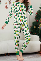 Green Daily Print Patchwork Contrast Christmas Day Sleepwear
